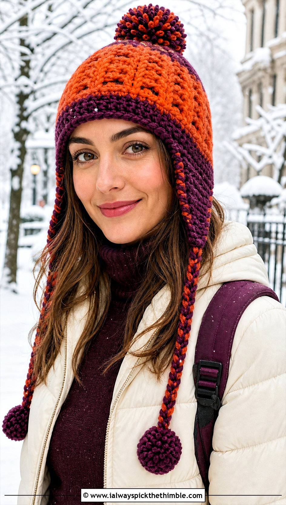 Earflap Crochet Pomni Hat With Puffer Jacket - 25 Crochet Pomni Hat outfit ideas