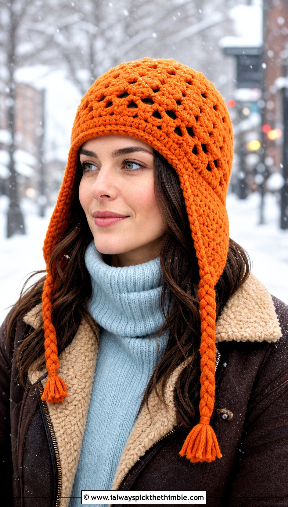 Earflap Crochet Skull Beanie With Shearling Jacket - 20 crochet skull beanie outfit ideas