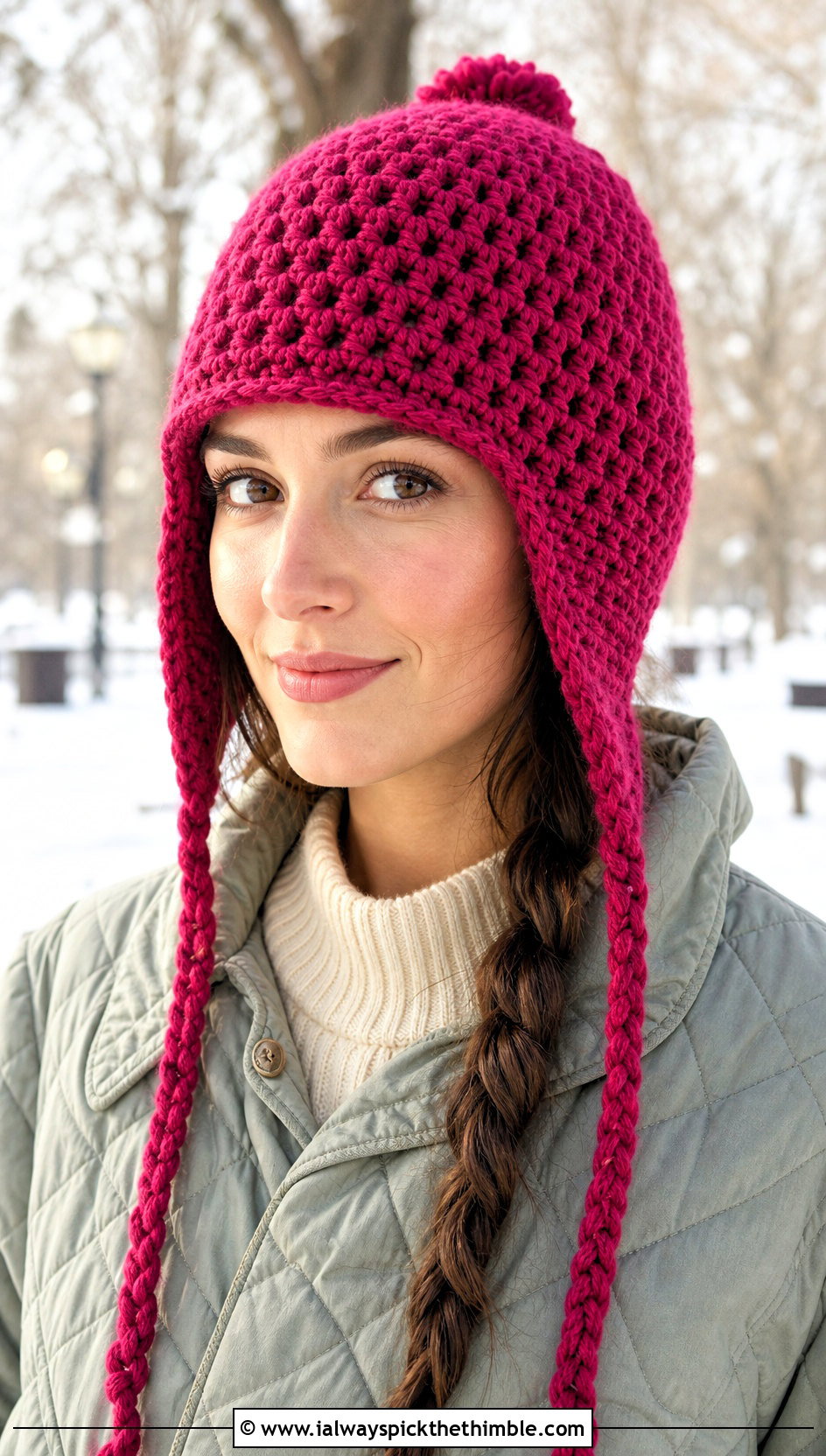 Earflap Crochet Stocking Cap With Quilted Coat - 20 crochet stocking cap outfit ideas