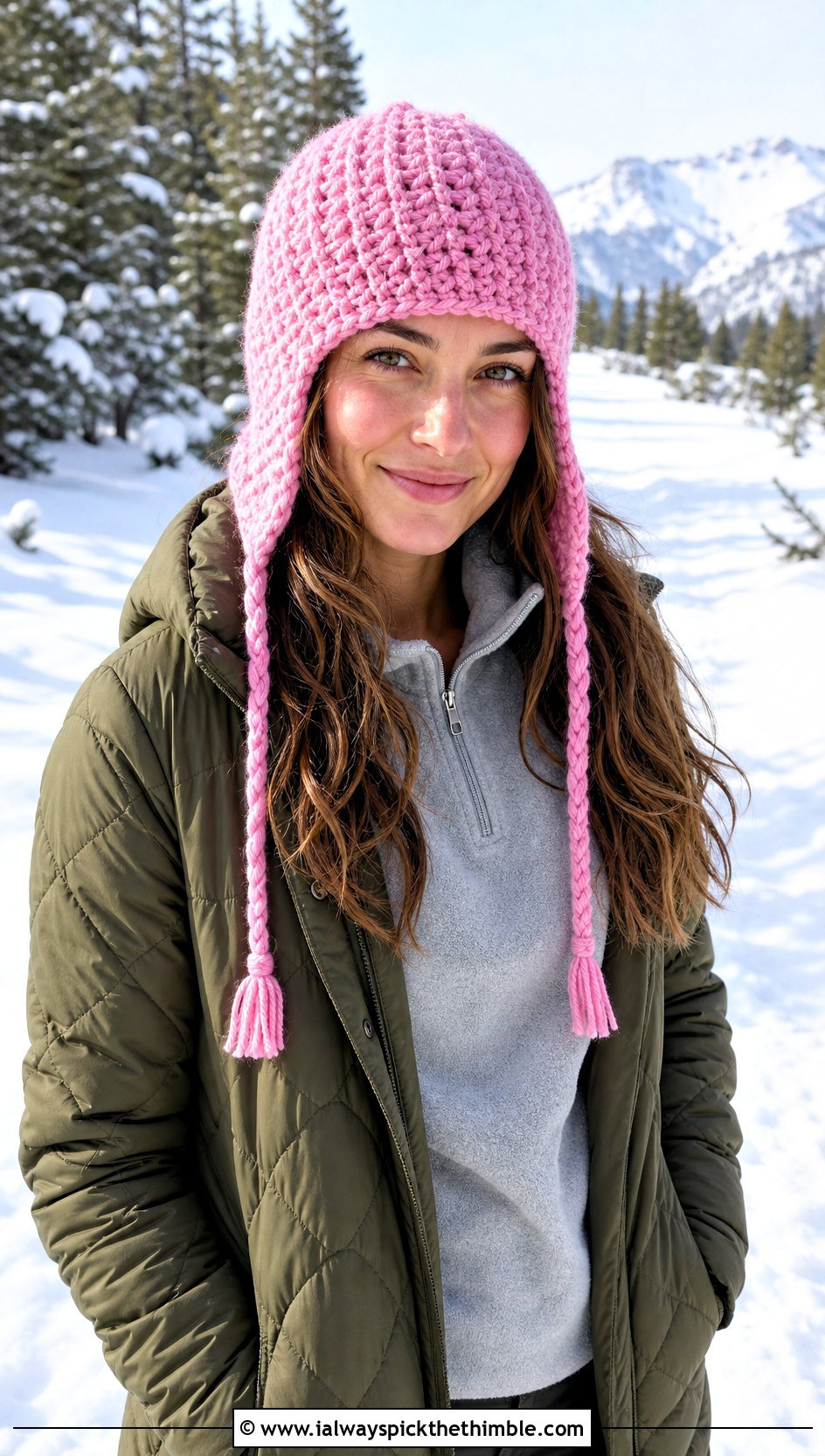 Earflap Crochet Stocking Hat With Quilted Coat And Leggings - 20 easy crochet stocking hat outfit ideas