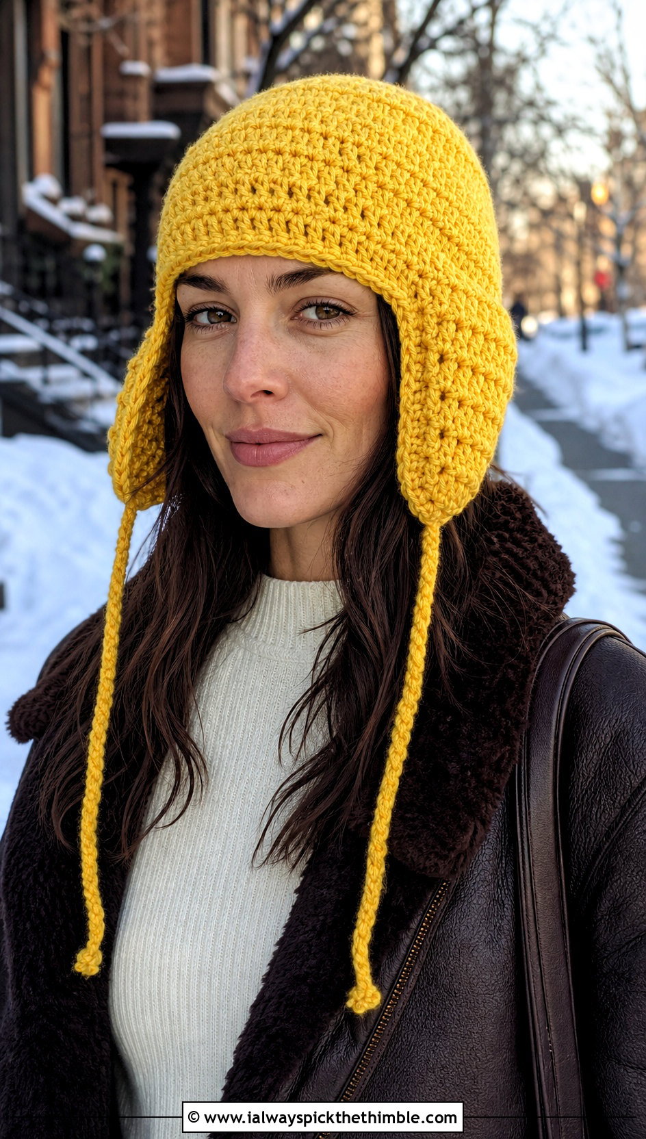 Earflap Crossed Half Double Crochet Hat With Shearling Jacket - 15 crossed half double crochet hat outfit ideas