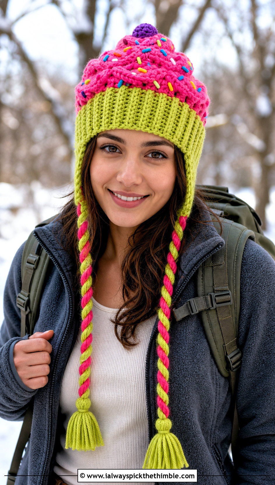 Earflap Cupcake Crochet Hat With Cargo Pants - 20 cupcake crochet hat outfit ideas