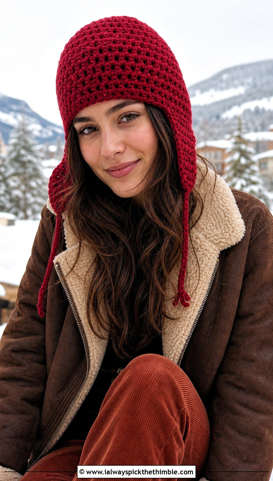Earflap Double Crochet Beanie With Shearling Jacket And Corduroy Pants - 25 double crochet beanie outfit ideas