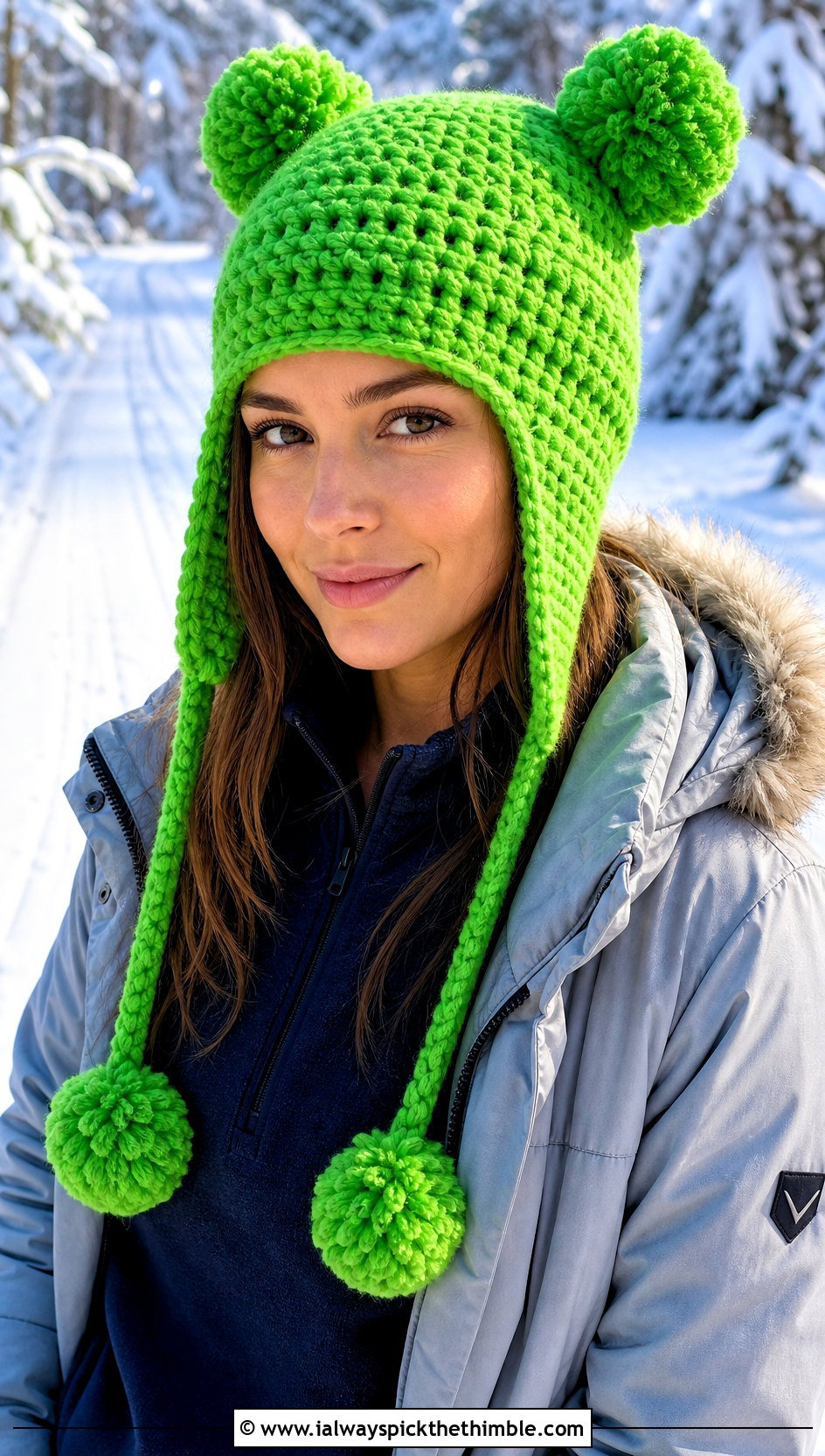 Earflap Double Pom Pom Crochet Hat With Parka - 20 Crochet Double Pom Pom Hat outfit ideas