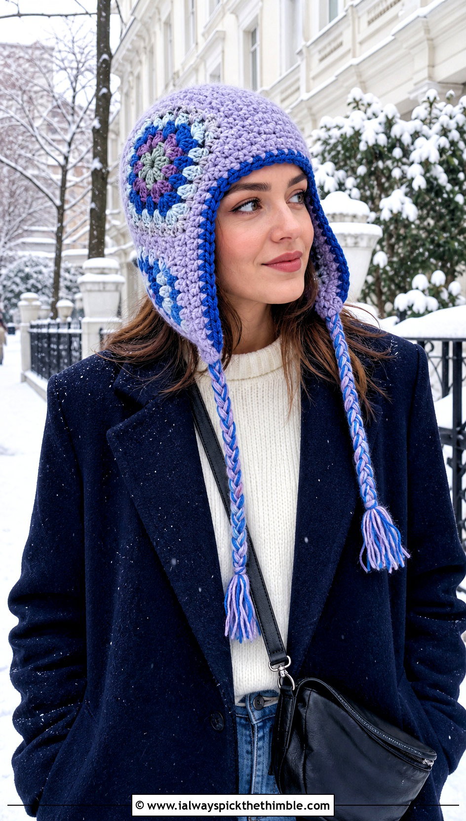 Earflap Granny Hat With Wool Coat And Straight Jeans - 20 crochet granny hat outfit ideas