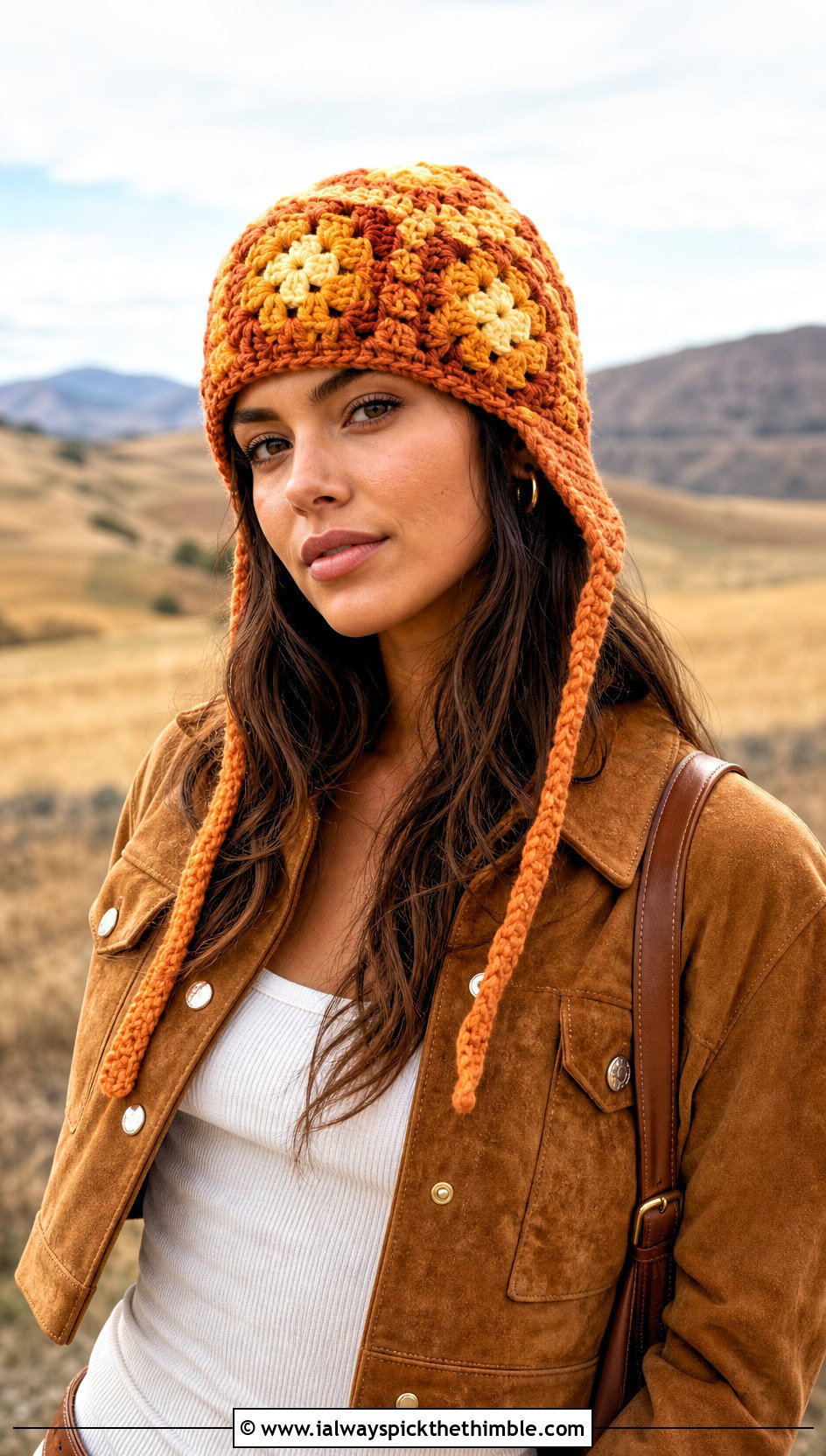 Earflap Granny Stitch Hat With Western Jacket - 20 granny stitch crochet hat outfit ideas