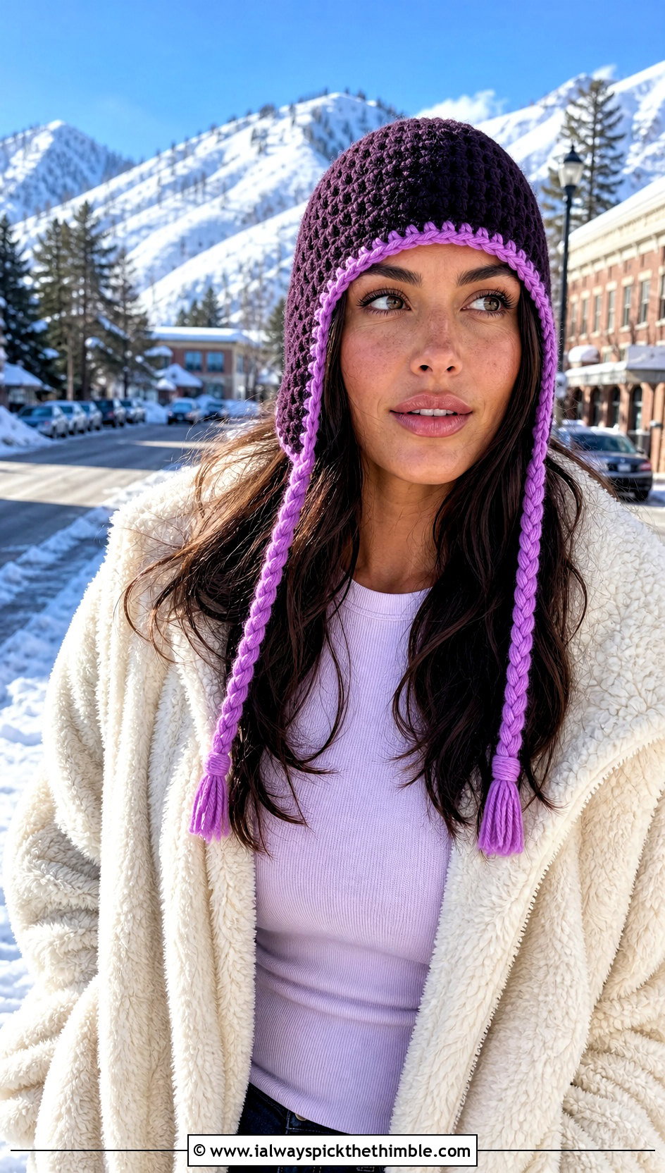 Earflap HDC Crochet Beanie With Teddy Coat And Flared Jeans - 20 hdc crochet beanie outfit ideas