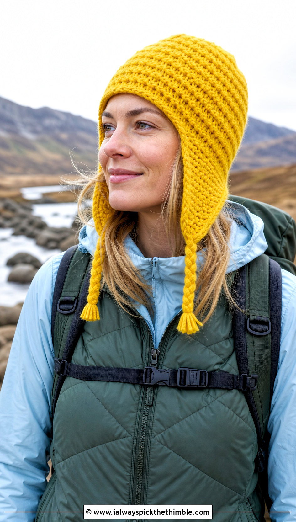 Earflap Highland Crochet Beanie With Hiking Outfit - 15 highland crochet beanie outfit ideas