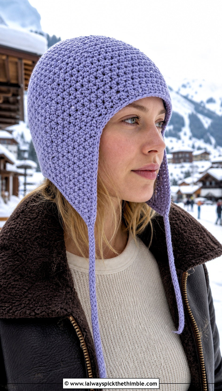 Earflap Moss Stitch Crochet Hat With Shearling Jacket - 20 Moss Stitch Crochet Hat outfit ideas