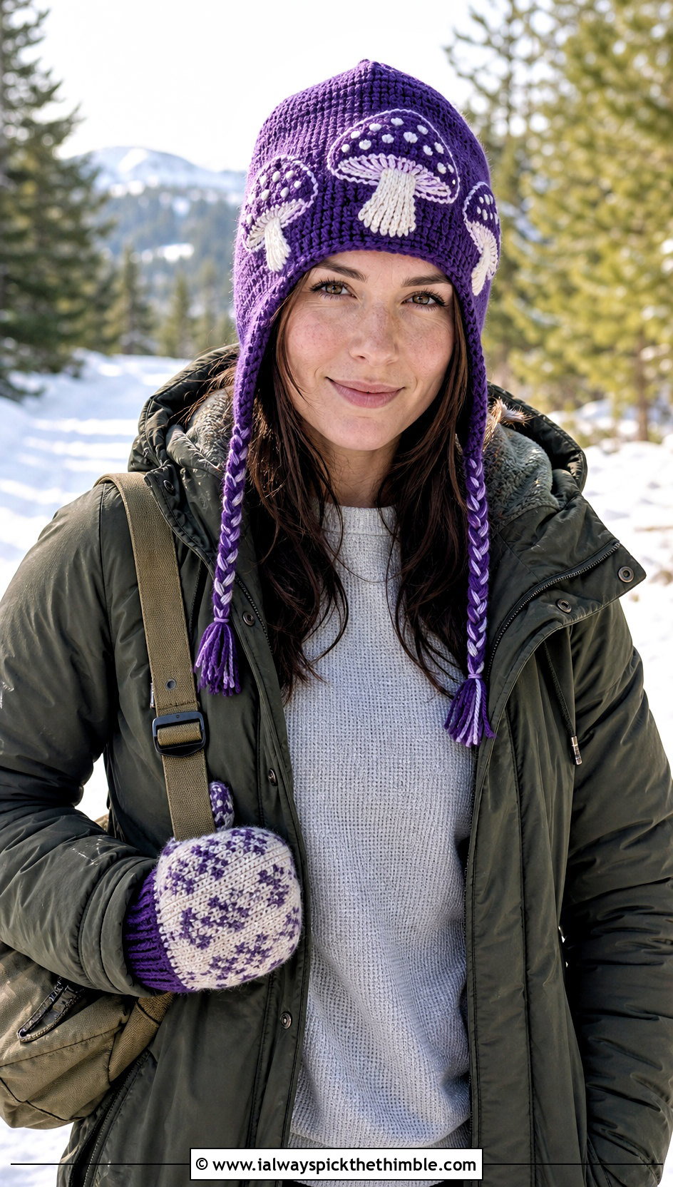 Earflap Mushroom Beanie With Parka And Hiking Boots - 20 crochet mushroom beanie outfit ideas