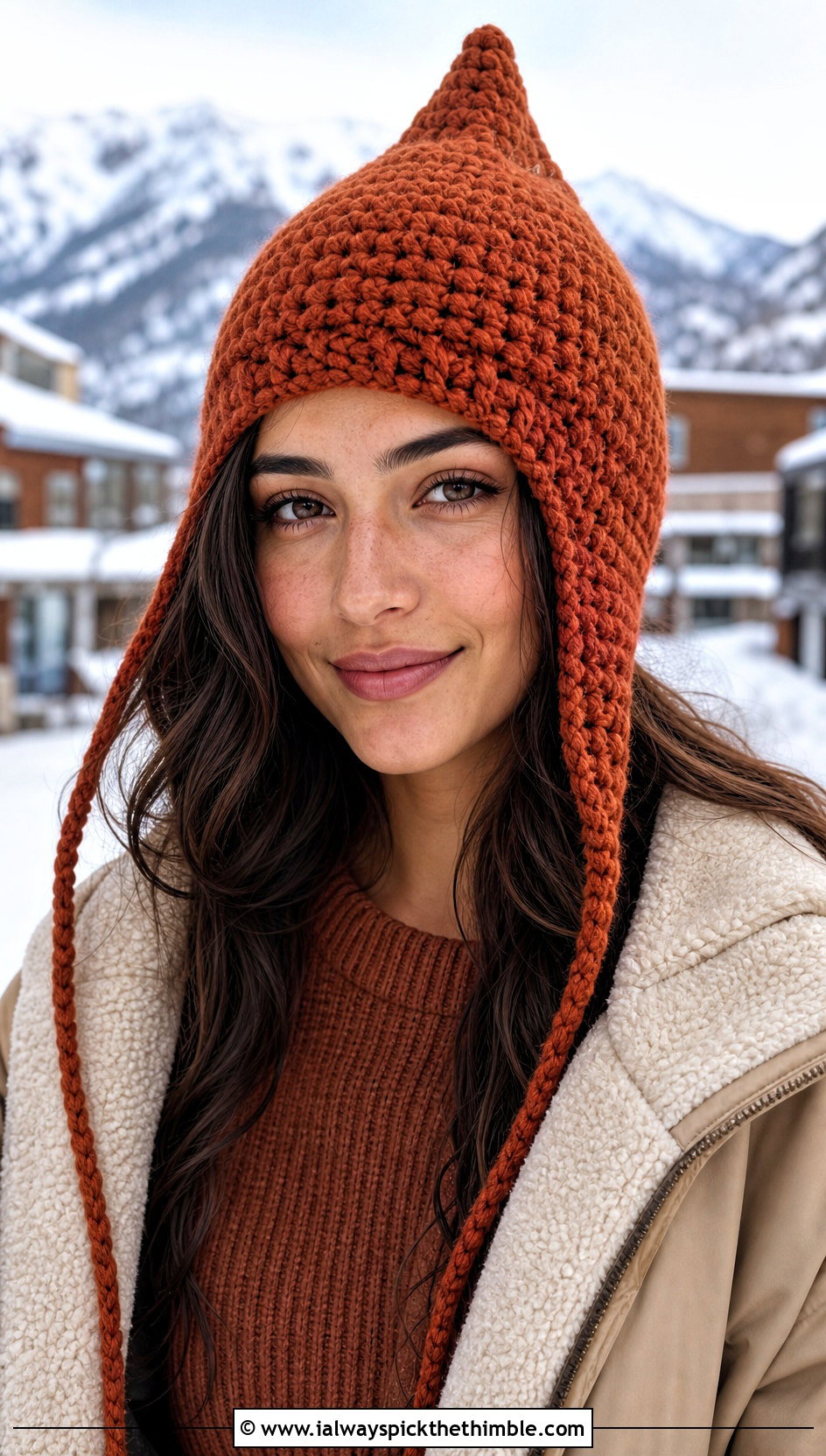 Earflap Pointed Crochet Hat With Sherpa Jacket And Corduroy Pants - 20 Pointed Crochet Hat outfit ideas