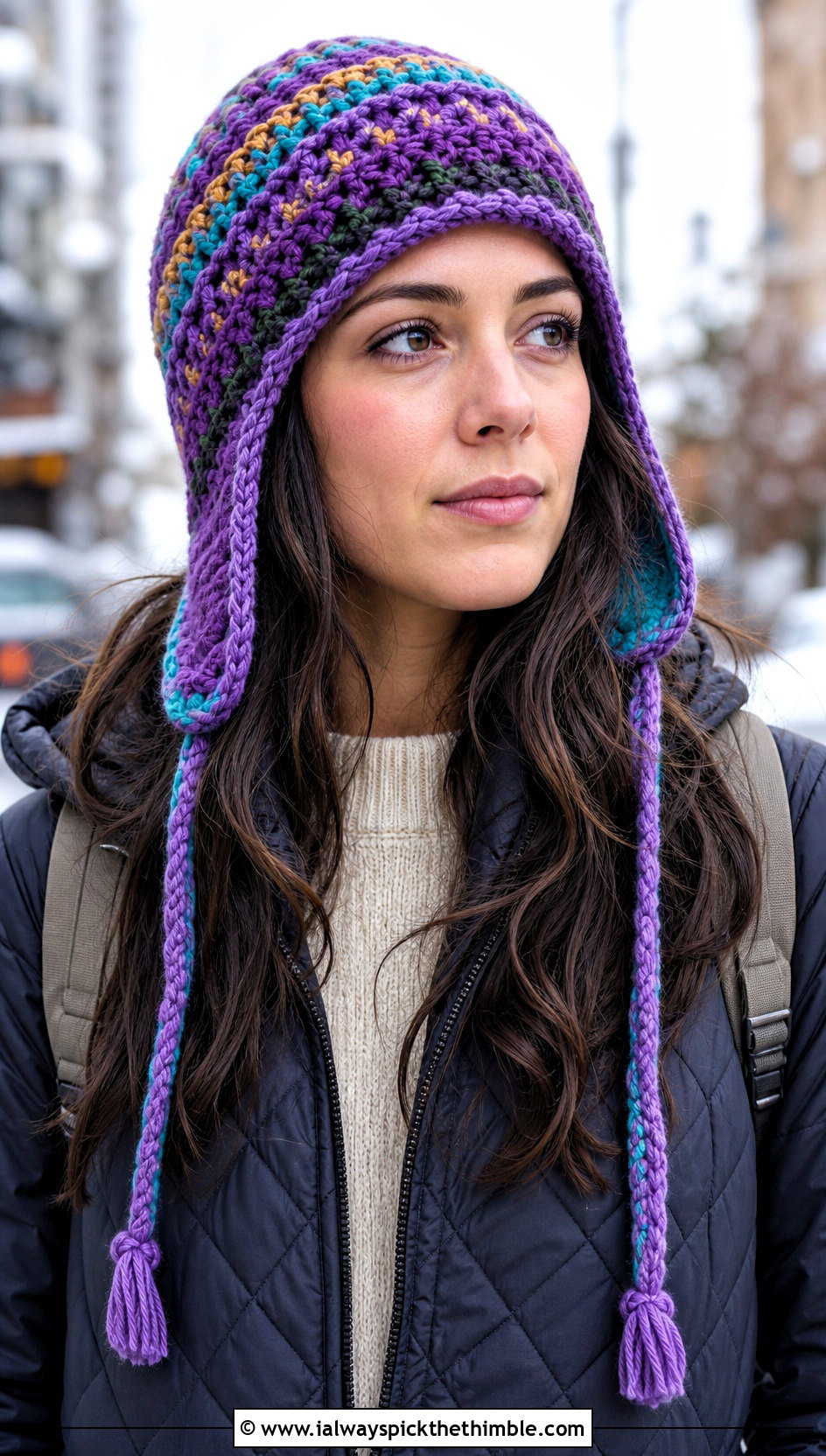 Earflap Rasta Beanie With Quilted Coat - 20 crochet rasta beanie outfit ideas