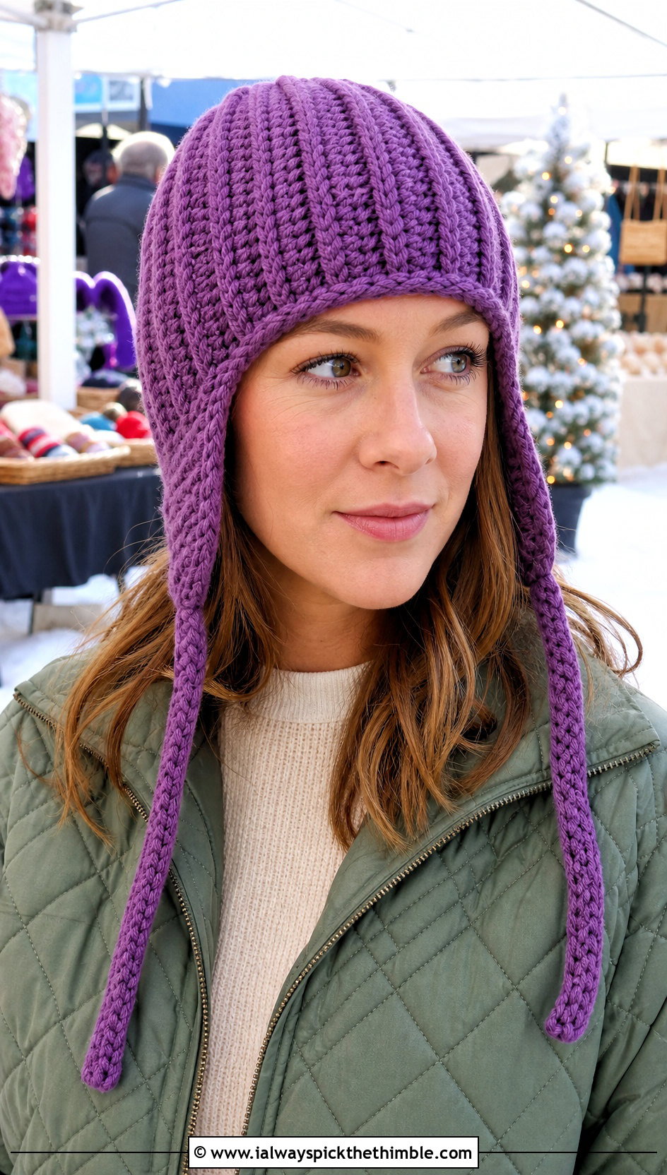 Earflap Ribbed Crochet Hat With Quilted Jacket - 25 ribbed crochet hat outfit ideas