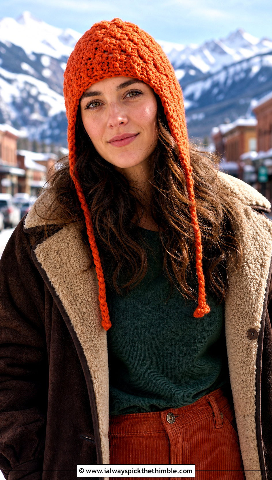 Earflap Shell Crochet Beanie With Shearling Coat And Corduroy Pants - 20 shell crochet beanie outfit ideas