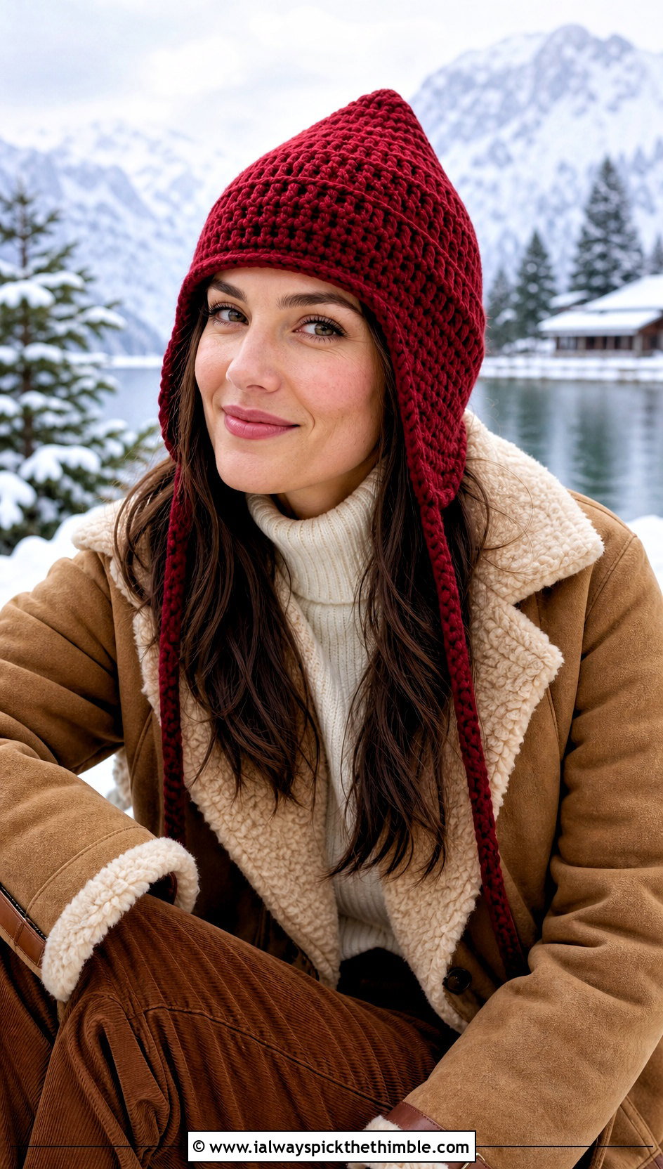 Earflap Short Row Crochet Hat With Shearling Jacket - 20 short row crochet hat outfit ideas