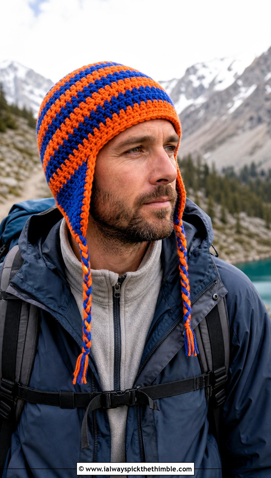 Earflap Striped Crochet Beanie With Hiking Jacket - 15 mens striped crochet beanie outfit ideas