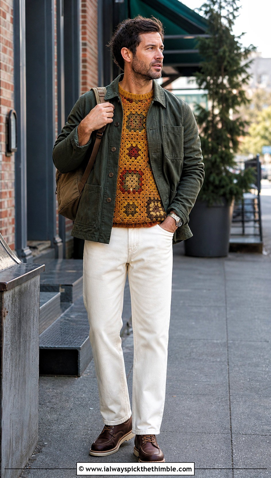 Earth Tone Granny Square Sweater With Chore Coat - 20 Crochet Granny Square Sweater For Men outfit ideas