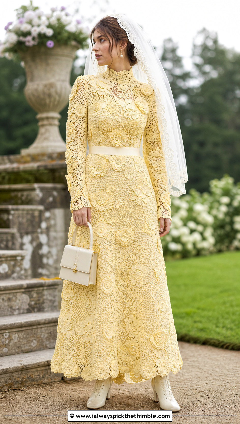 Edwardian Irish Crochet Wedding Dress With Button Boots - 20 vintage crochet wedding dress outfit ideas