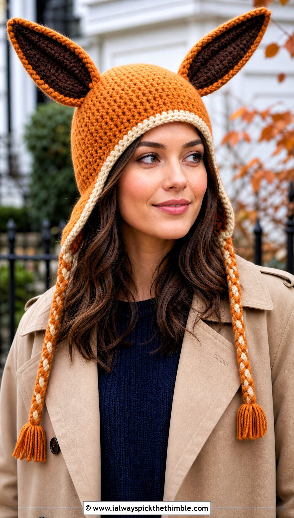 Eevee Earflap Beanie With Trench Coat - 20 crochet pokemon beanie outfit ideas