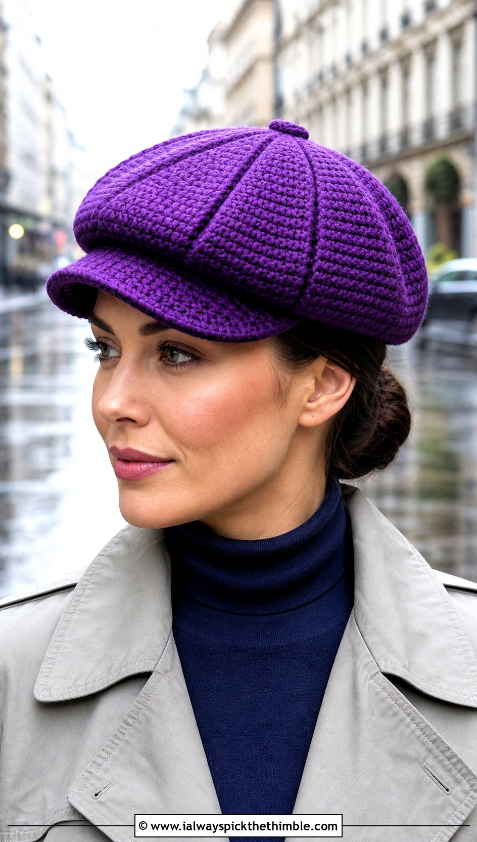 Eight Panel Crochet Scally Cap With Trench Coat - 20 Crochet Scally Cap outfit ideas