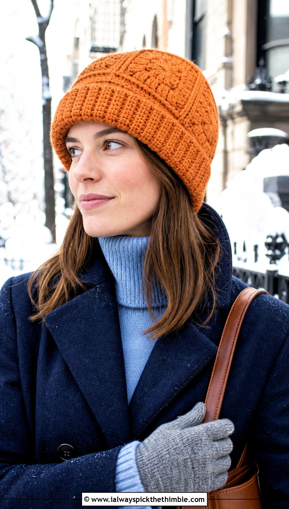 Eight Square Folded Brim Beanie With Wool Coat And Boots - 20 square crochet beanie outfit ideas