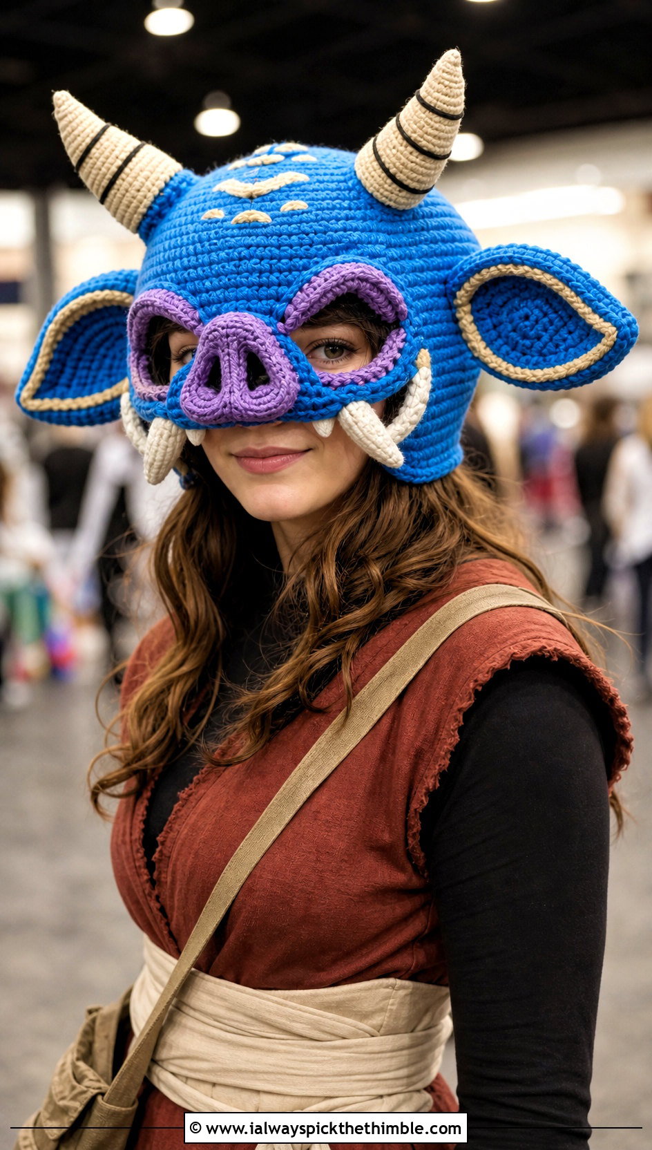 Electric Blue Full Face Bokoblin Crochet Mask Hat With Cosplay Outfit - 15 Bokoblin Crochet Hat outfit ideas