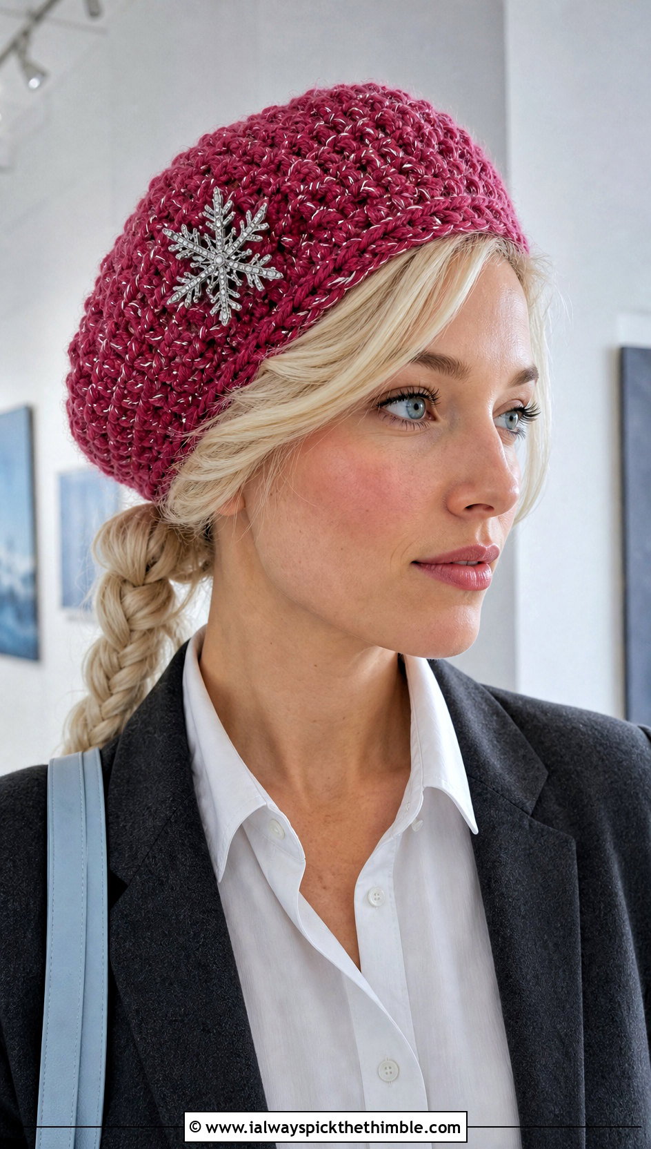 Elsa Beret Hat With Blazer and Trousers - 15 Crocheted Elsa Hat outfit ideas