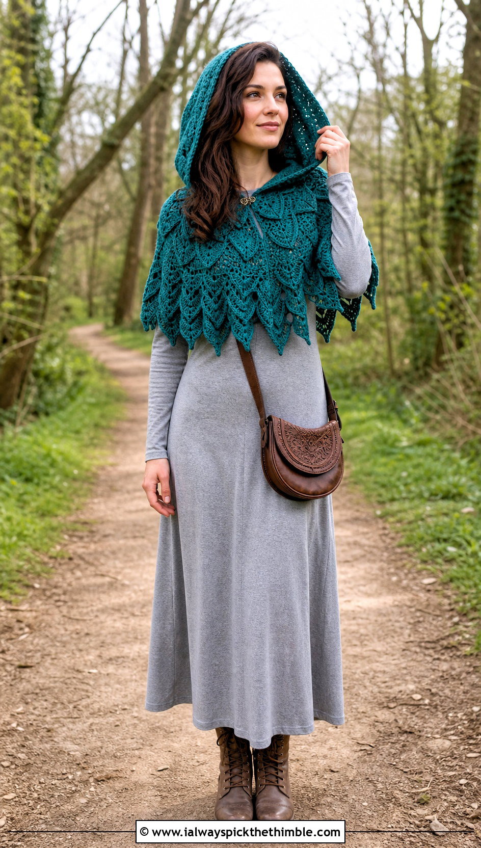 Elven Hooded Crochet Capelet With Maxi Dress - 20 Fantasy Crochet Clothing and outfit ideas