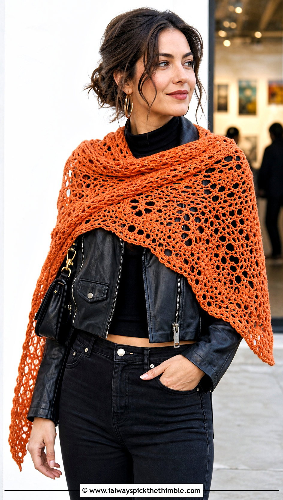Ember Rise Crochet Shawl With Leather Jacket - 15 kristin omdahl crochet shawl outfit ideas