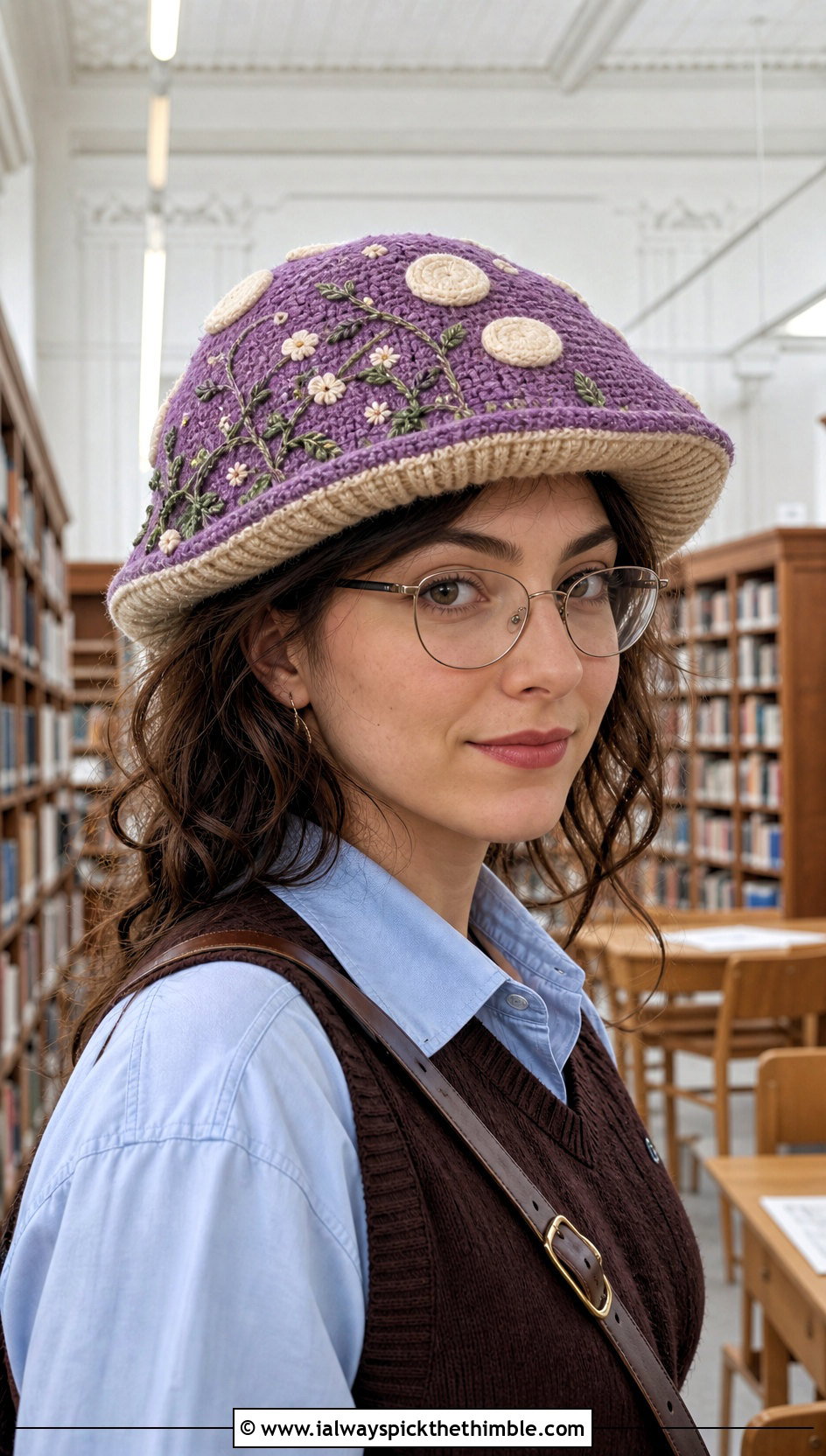 Embroidered Mushroom Crochet Hat With Academic Outfit - 25 crochet mushroom hat outfit ideas