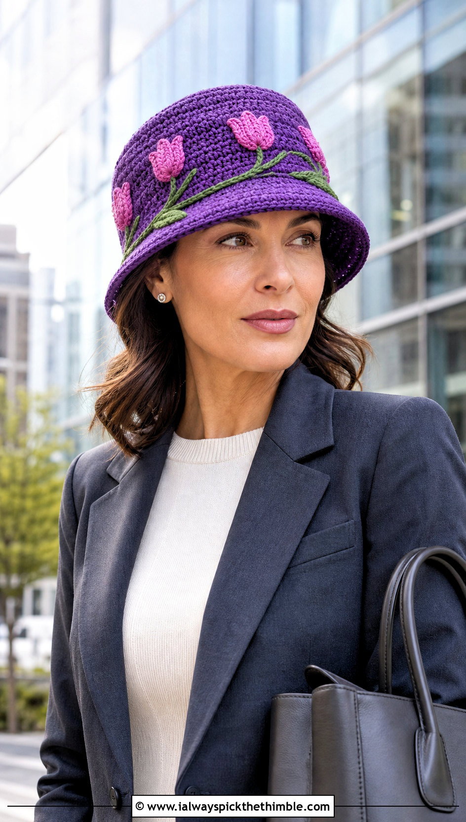 Embroidered Tulip Cloche Hat With Pantsuit And Loafers - 20 crochet tulip hat outfit ideas