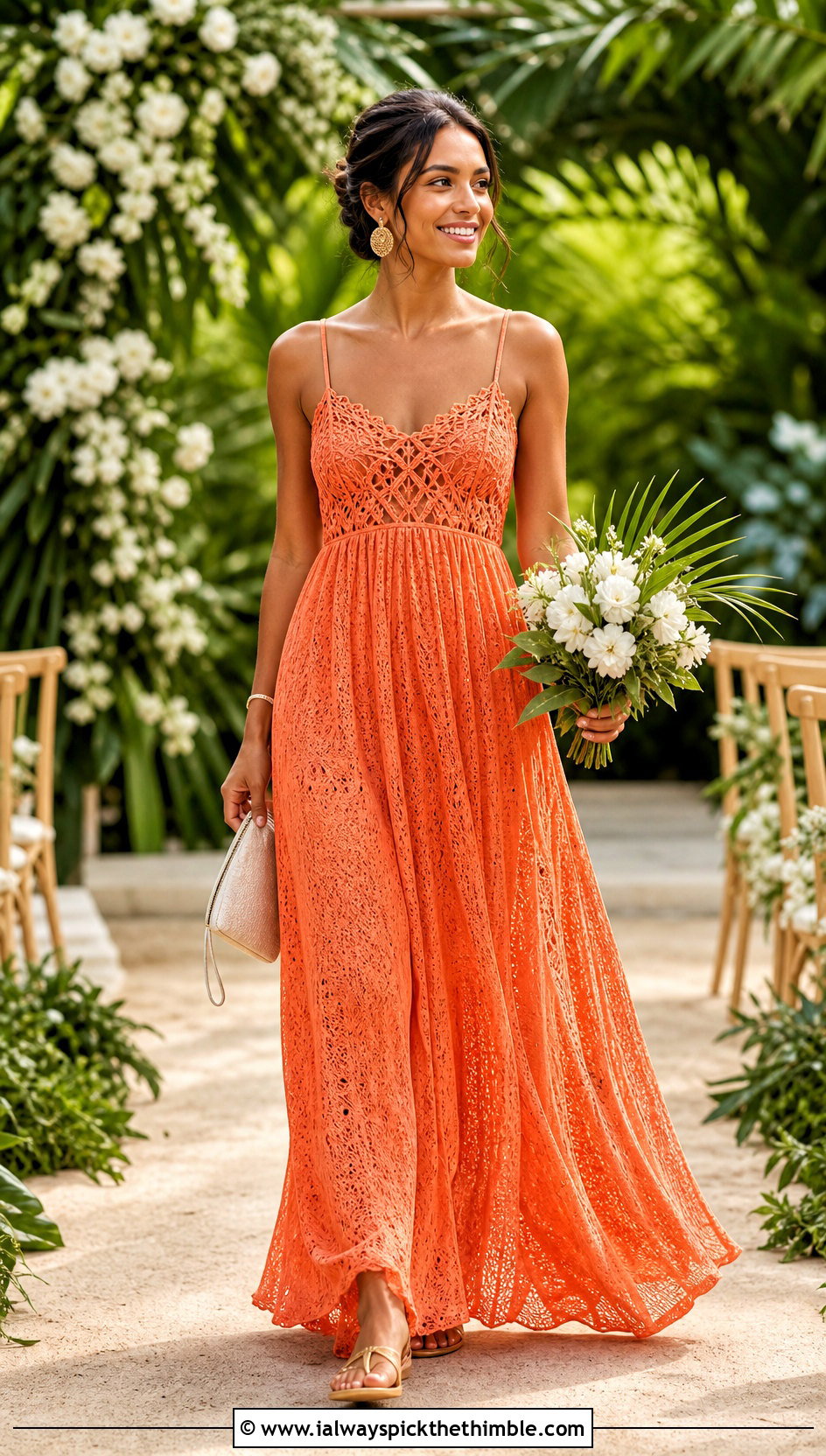 Empire Waist Crochet Wedding Dress With Flat Sandals - 25 crochet wedding dress outfit ideas