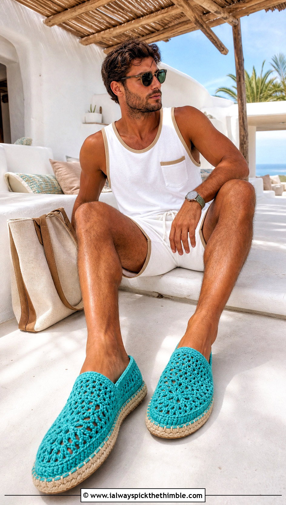 Espadrille Crochet Slippers With Resort Set - 25 mens crochet slippers outfit ideas