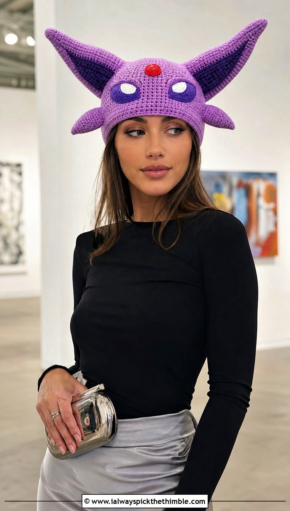 Espeon Ear Beanie With Satin Skirt - 20 crochet pokemon beanie outfit ideas