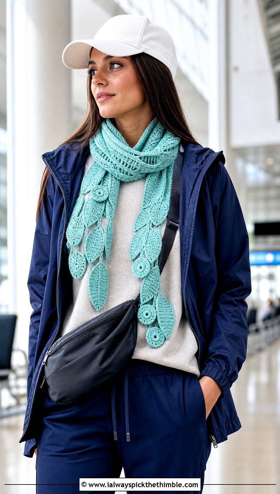 Eucalyptus Leaf Scarf With Athleisure - 20 crochet leaf scarf outfit ideas