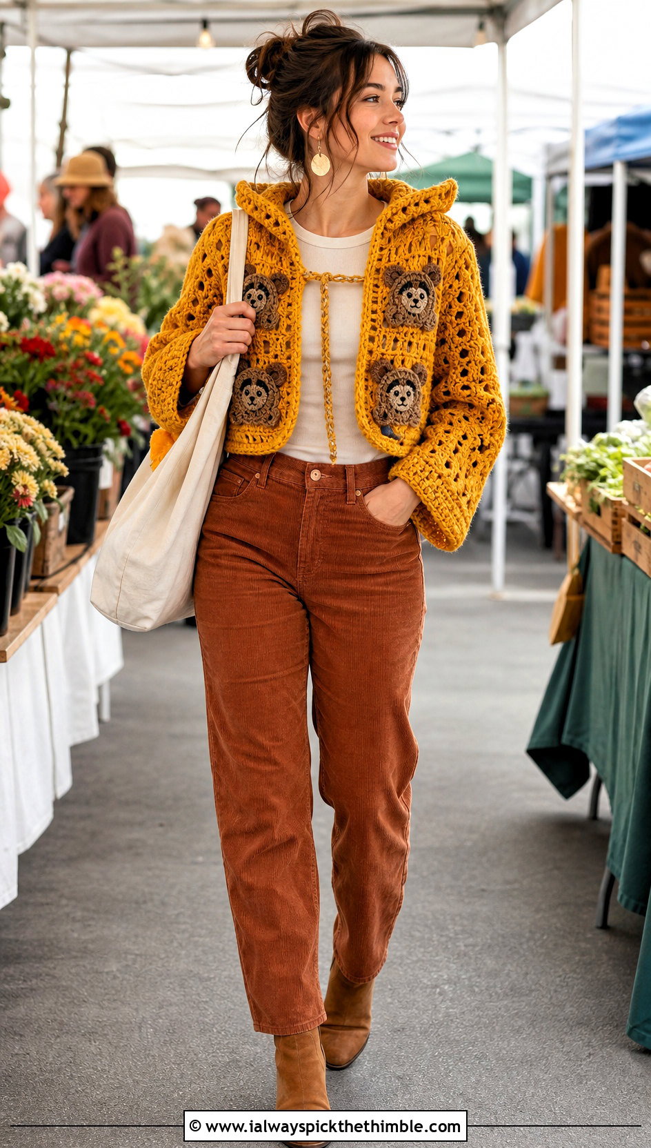 Ewok Crochet Cropped Cardigan With Corduroy Pants - 20 Star Wars Crochet Clothes and outfit ideas
