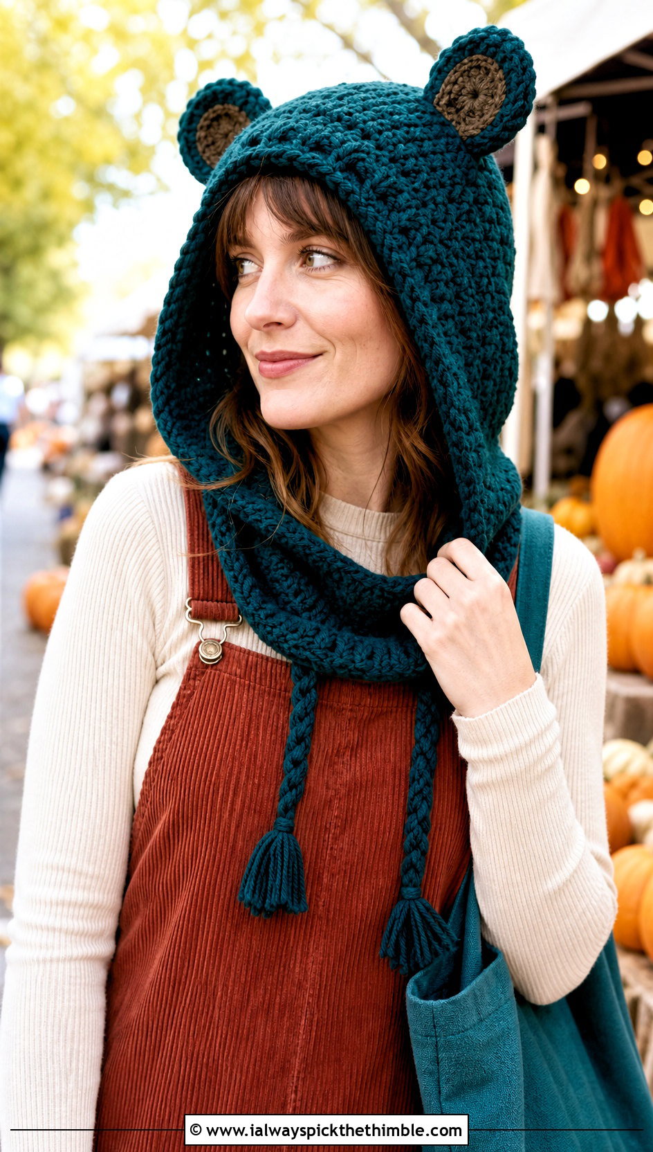 Ewok Hood Crochet Hat With Corduroy Overalls - 15 Star Wars Crochet Hat outfit ideas