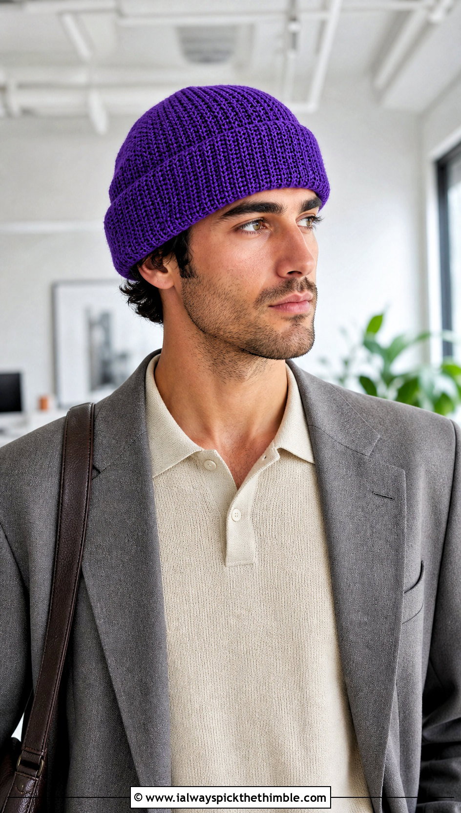 Extended Cuff Crochet Beanie With Blazer - 25 crochet beanie for men outfit ideas