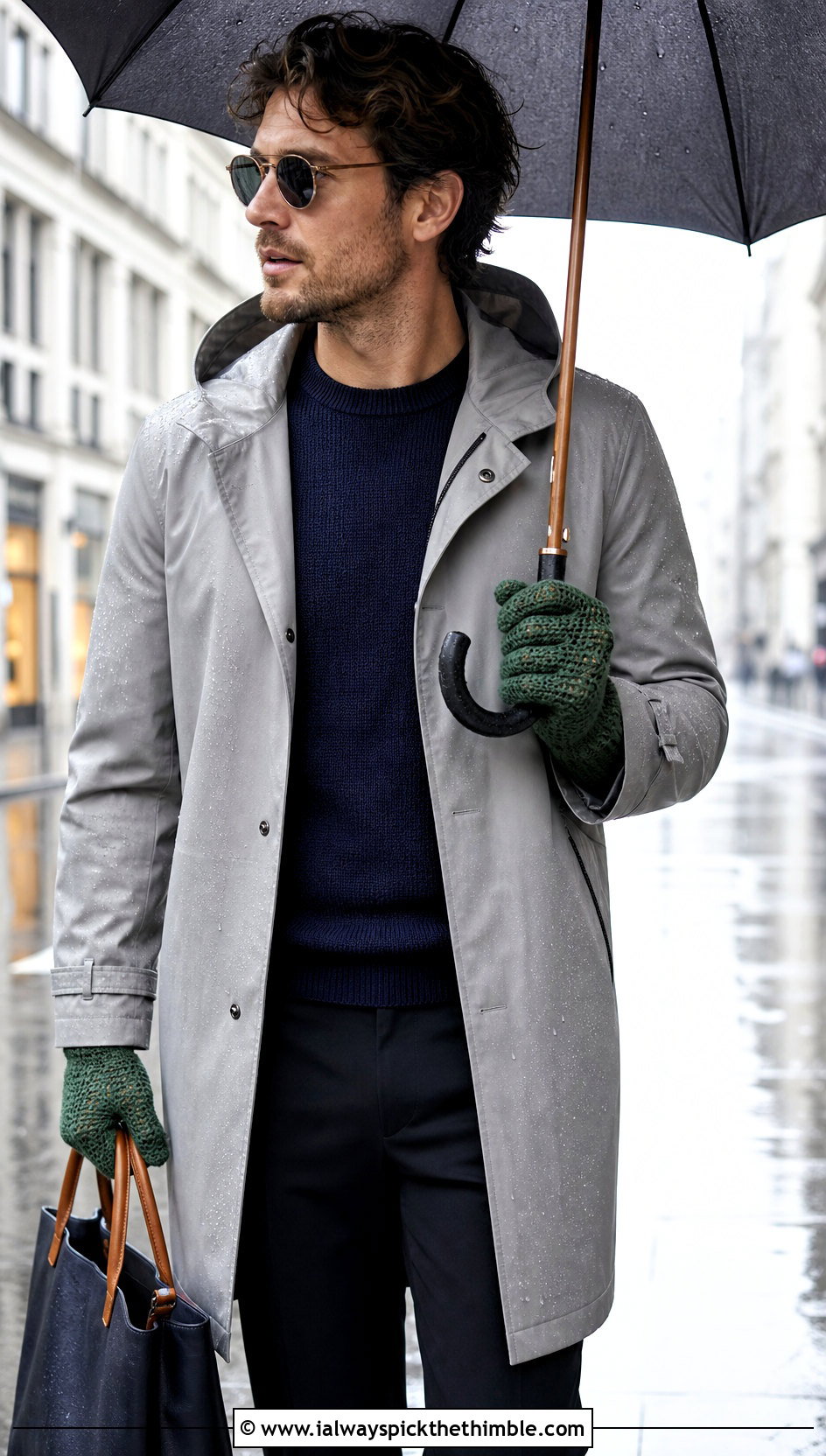 Extended Cuff Crochet Gloves With Raincoat - 25 crochet gloves for men outfit ideas