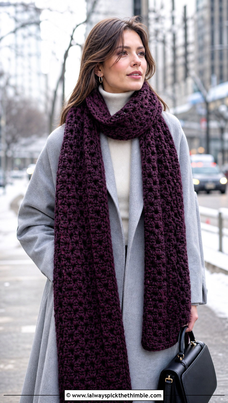 Extra Long Bulky Crochet Scarf With Maxi Coat - 20 bulky crochet scarf outfit ideas