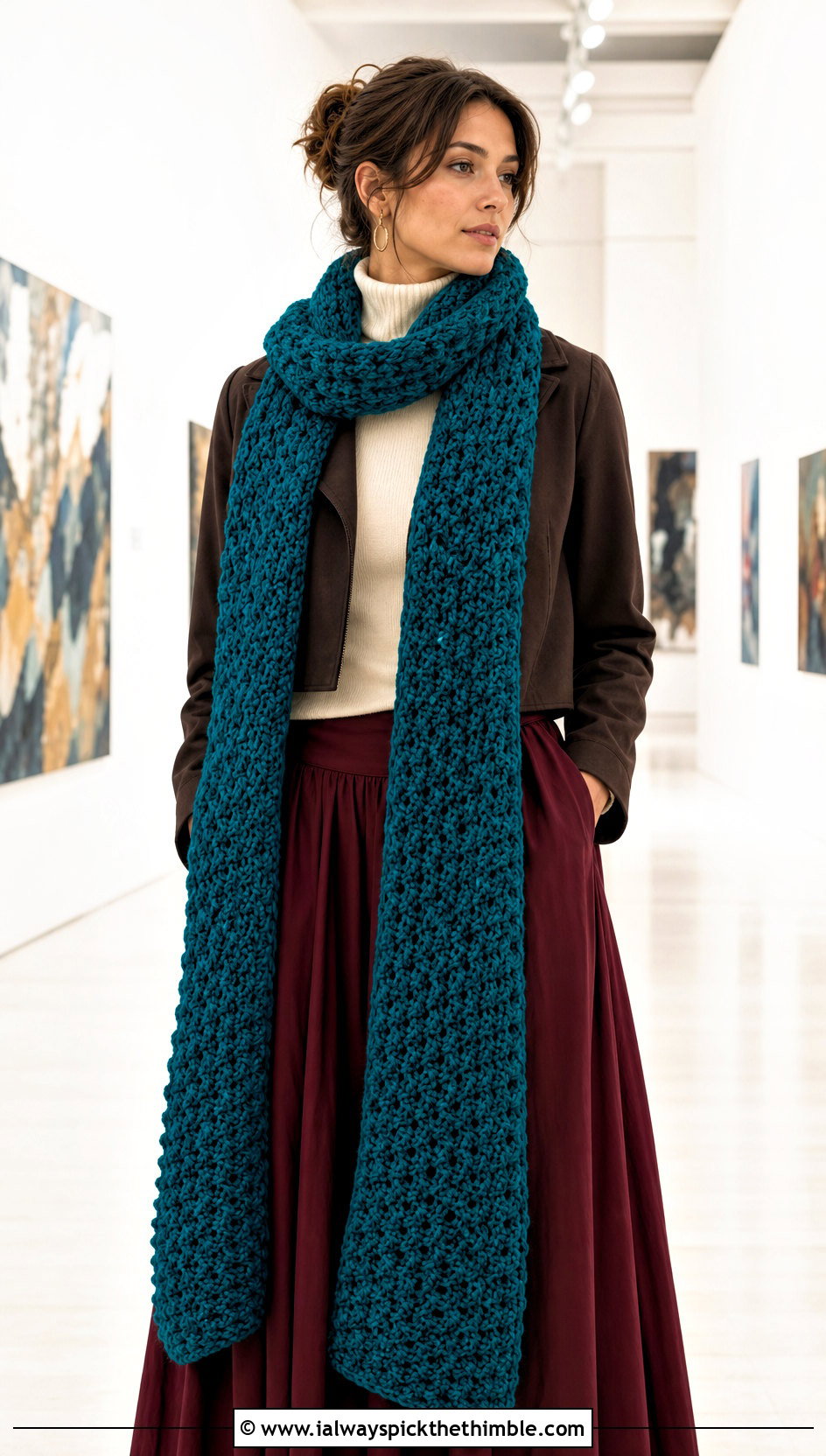Extra Long Chunky Crochet Scarf With Maxi Skirt - 25 chunky crochet scarf outfit ideas