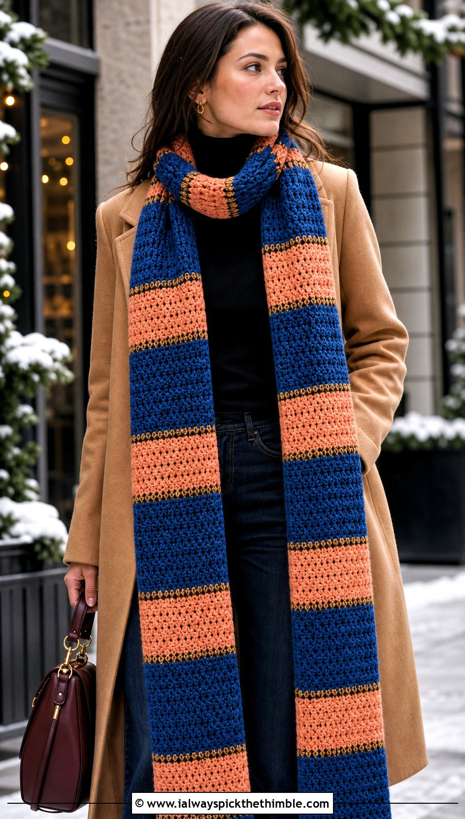 Extra Long Crochet Ravenclaw Scarf With Camel Coat - 25 crochet ravenclaw scarf outfit ideas