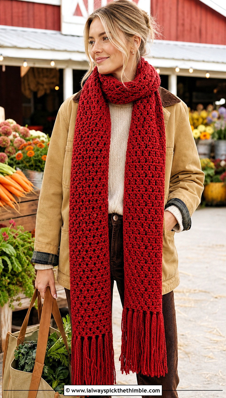 Extra Long Crochet Scarf With Barn Jacket - 20 Multifunctional Crochet Scarf outfit ideas