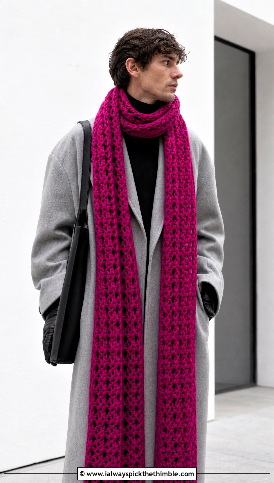 Extra Long Crochet Scarf With Oversized Coat - 20 Mens Winter Crochet Scarf outfit ideas