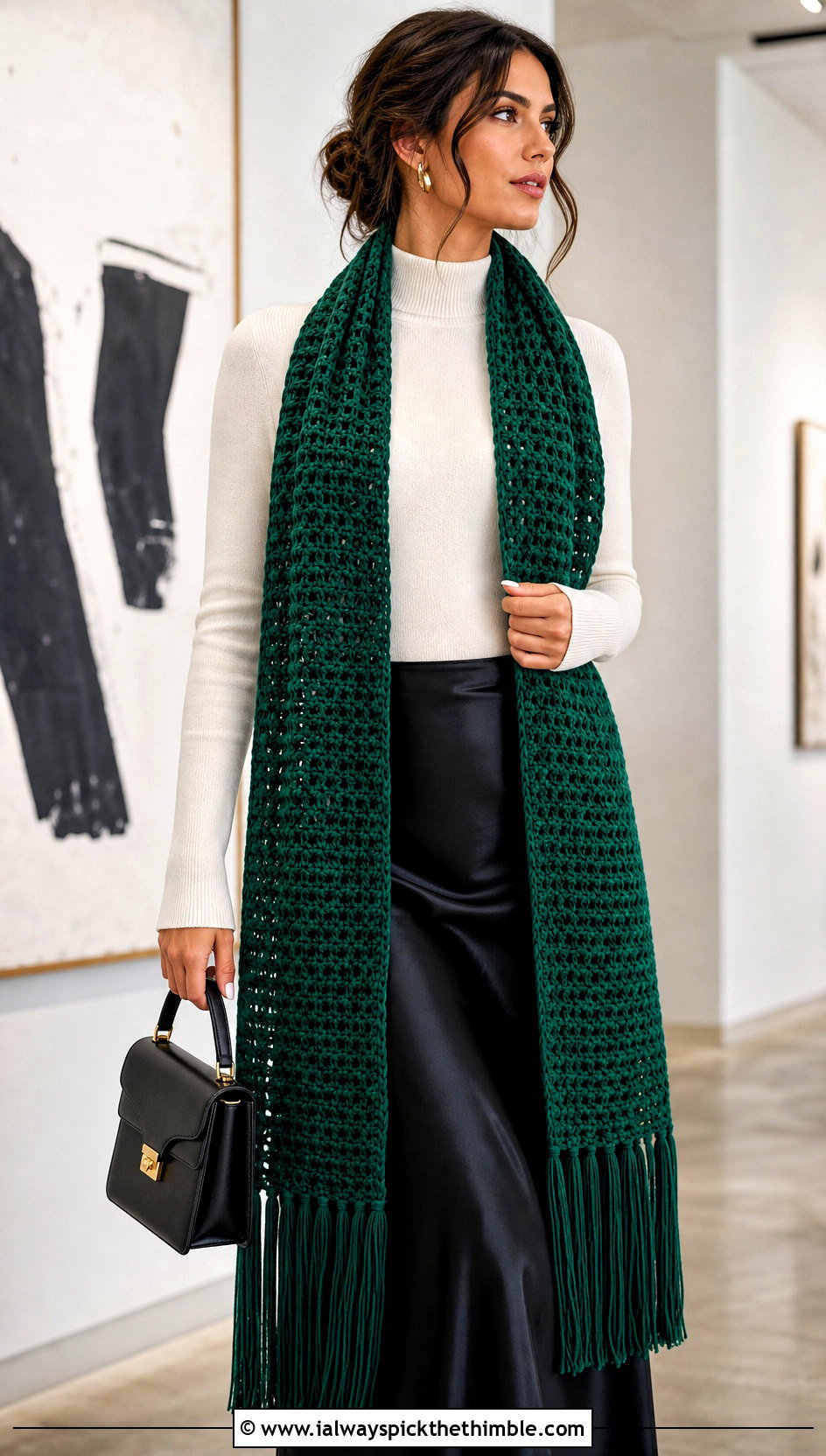 Extra Long Crochet Scarf With Slip Skirt - 20 unique crochet scarf outfit ideas