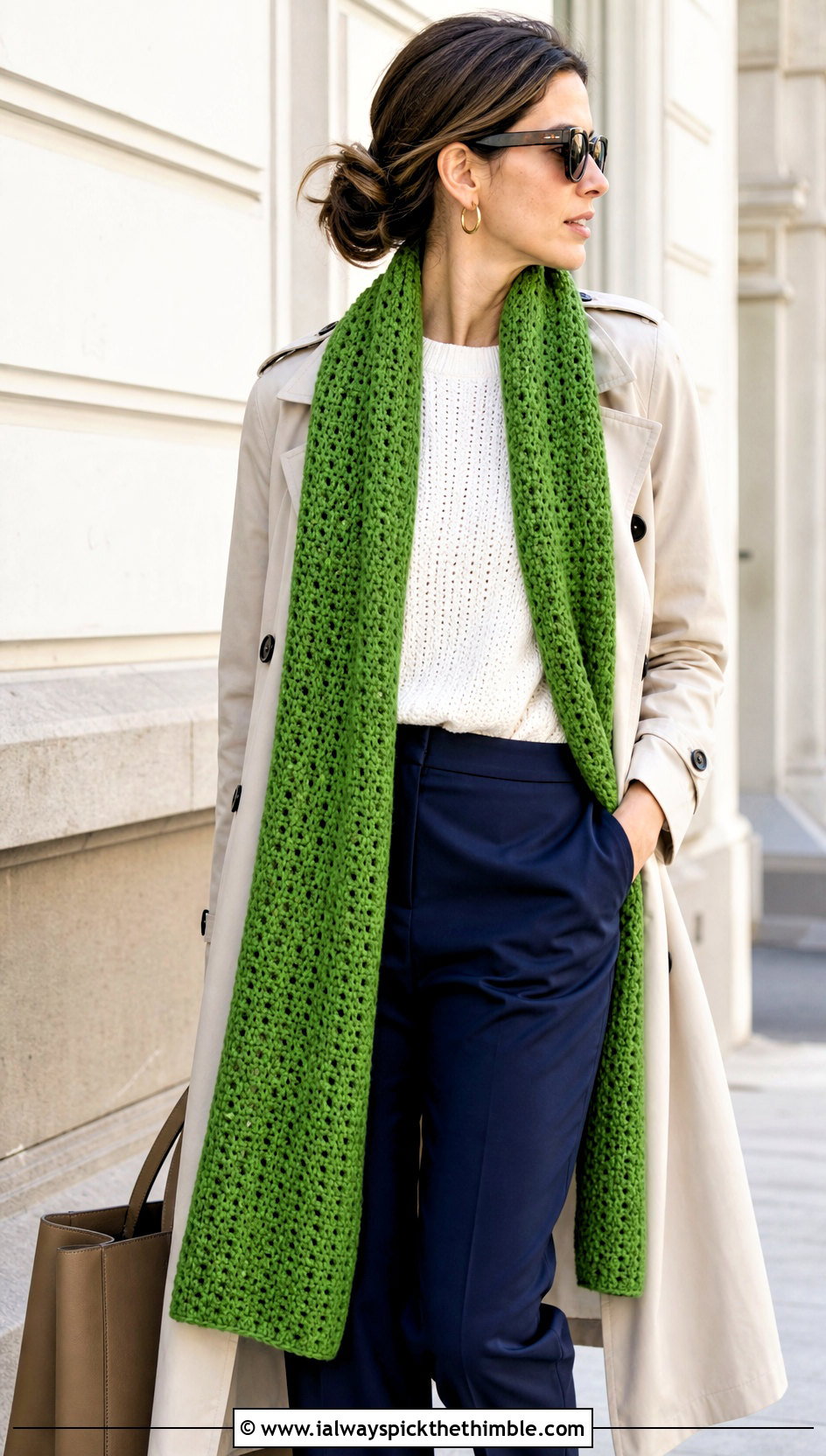 Extra Long Crochet Scarf With Trench Coat - 20 boho crochet scarf outfit ideas