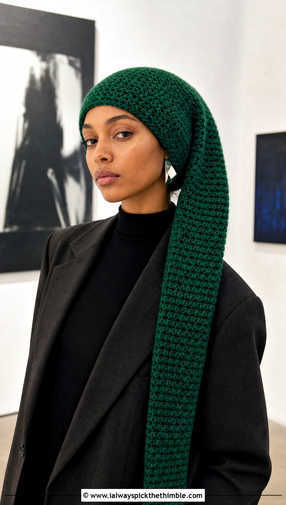 Extra Long Crochet Stocking Cap With Oversized Suit - 20 Crochet Long Stocking Cap outfit ideas