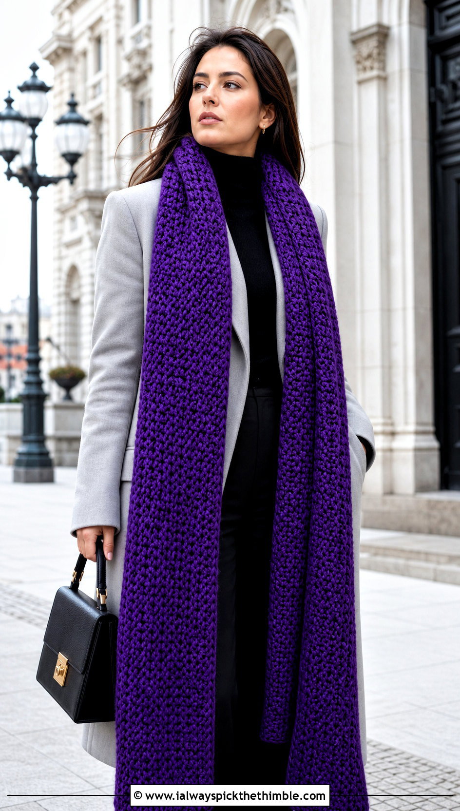 Extra Long Double Crochet Scarf With Tailored Coat - 25 double crochet scarf outfit ideas
