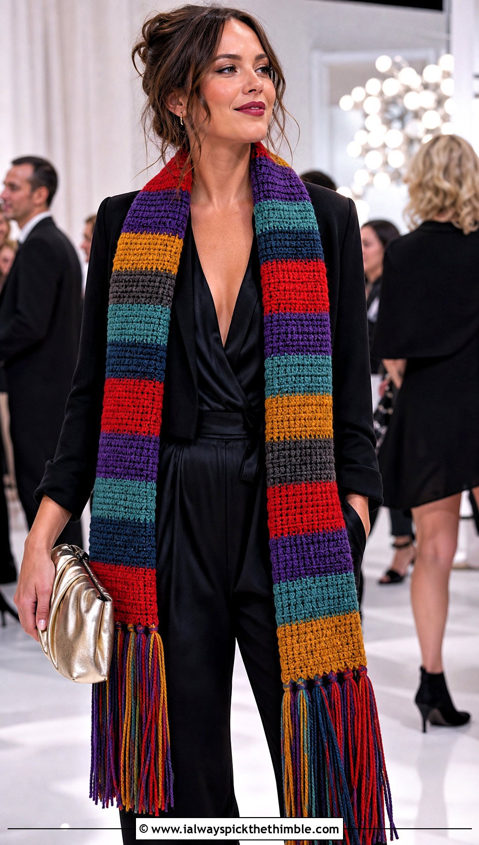 Extra Long Fringe Doctor Who Crochet Scarf With Party Outfit - 20 Doctor Who Crochet Scarf outfit ideas