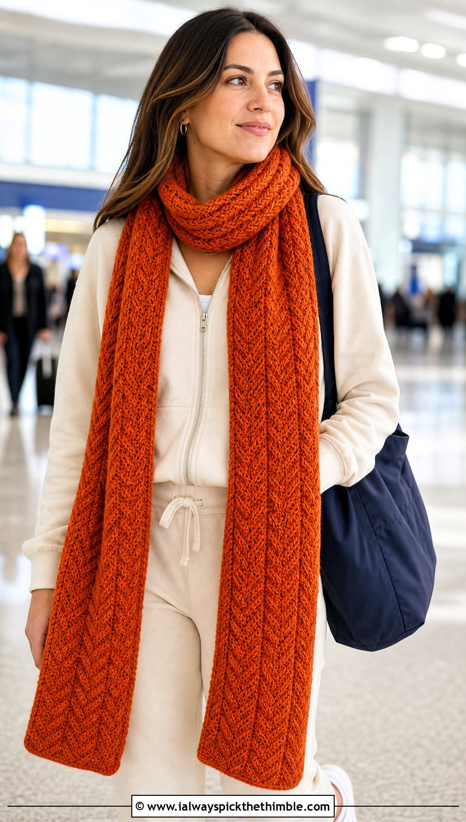 Extra Long Herringbone Crochet Scarf With Athleisure Set - 15 Herringbone Crochet Scarf outfit ideas